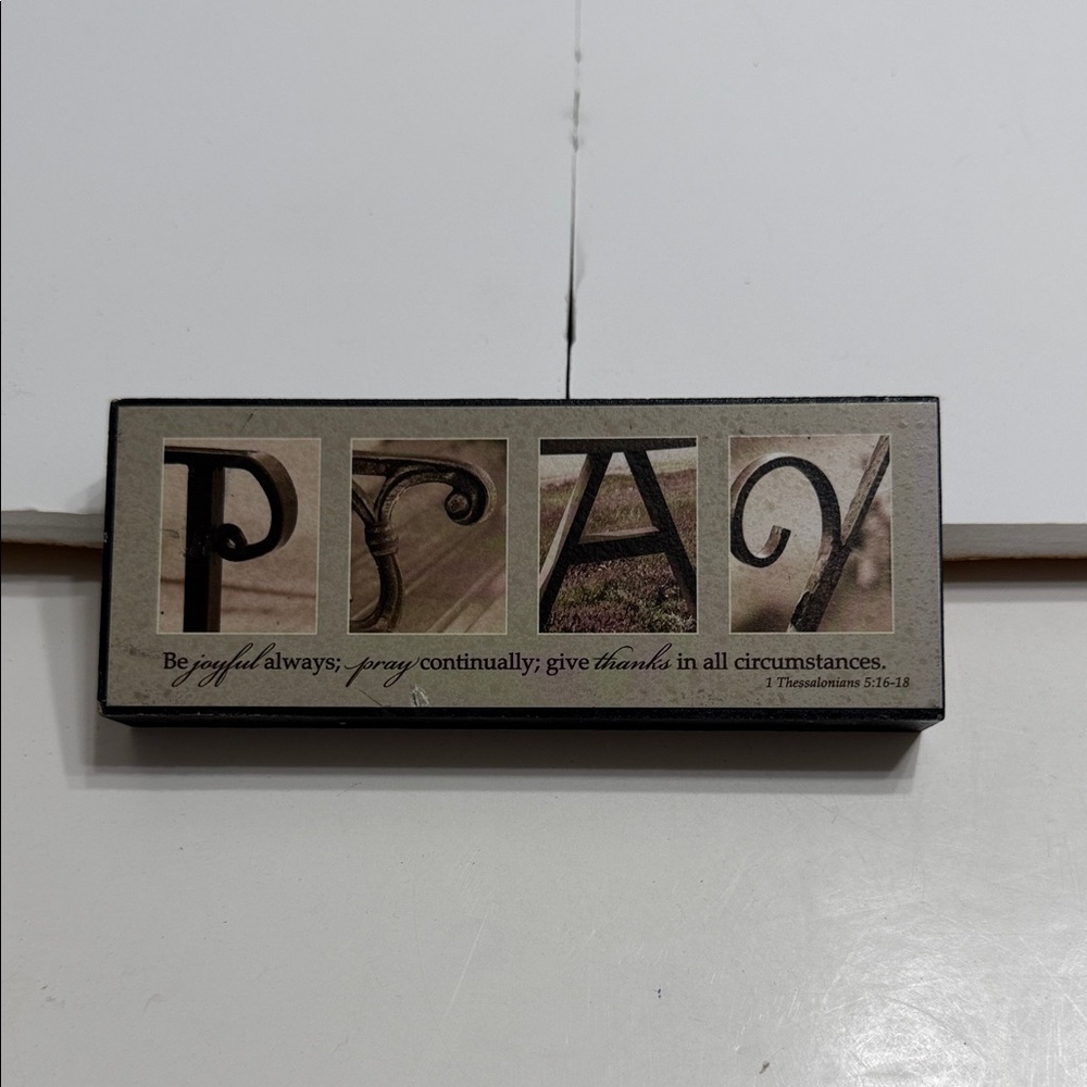 Pray Decorative Wall Plaque in Taupe and Brown